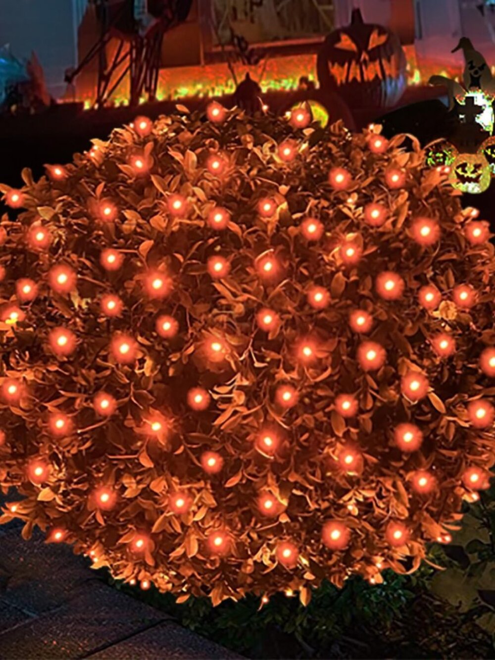 Halloween Lights Outdoor,100LED 5ftx5ft Orange Net Lights with Connectable, Wate